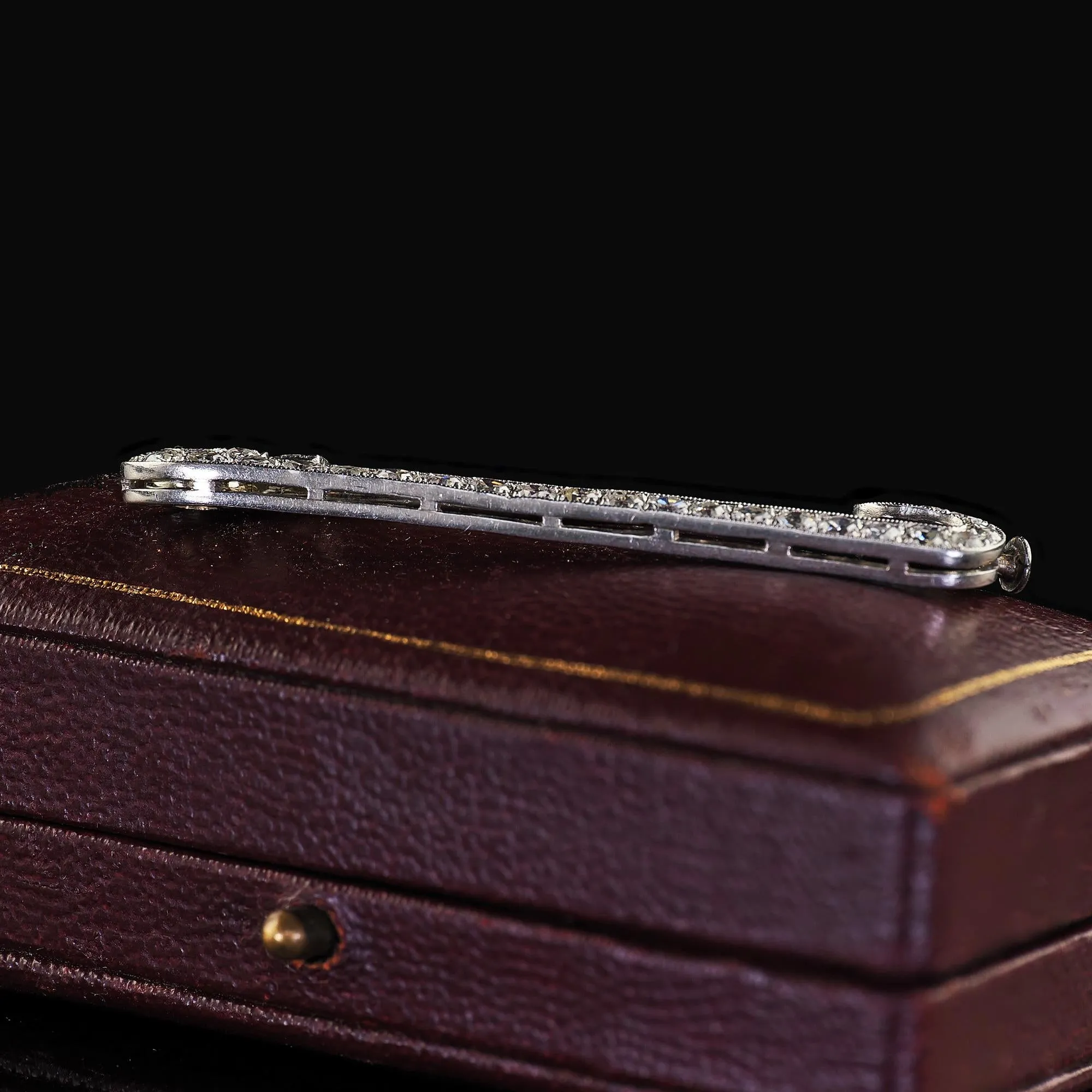 Antique Art Deco Platinum Single Cut Diamond Safety Pin Brooch