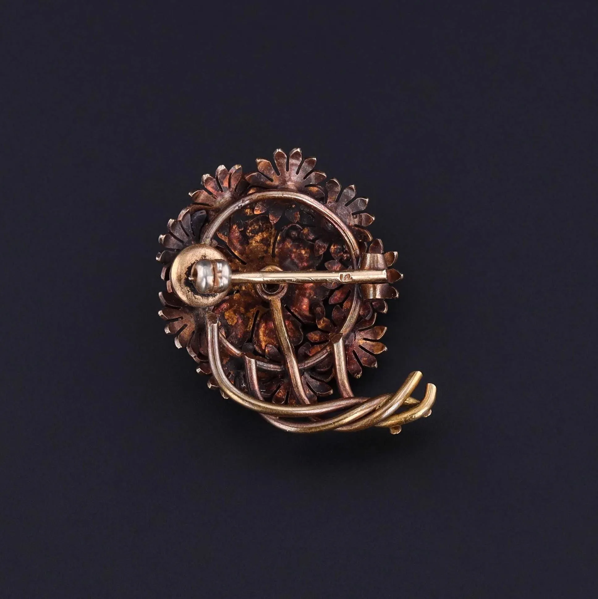 Antique Enamel Flower Brooch of 14k Gold