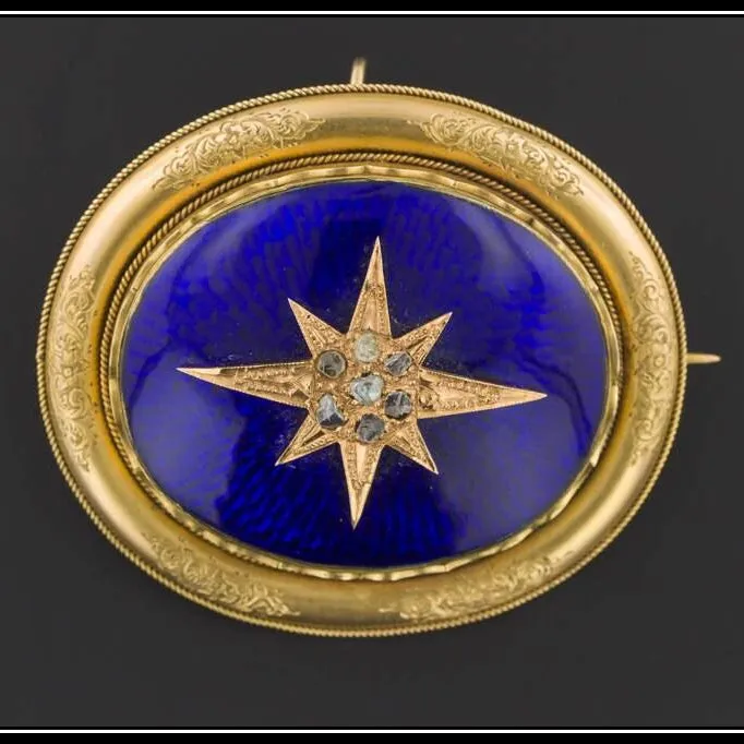 Antique Mid-Victorian 14k Gold Enamel & Diamond Mourning Brooch or Pendant | Victorian Brooch