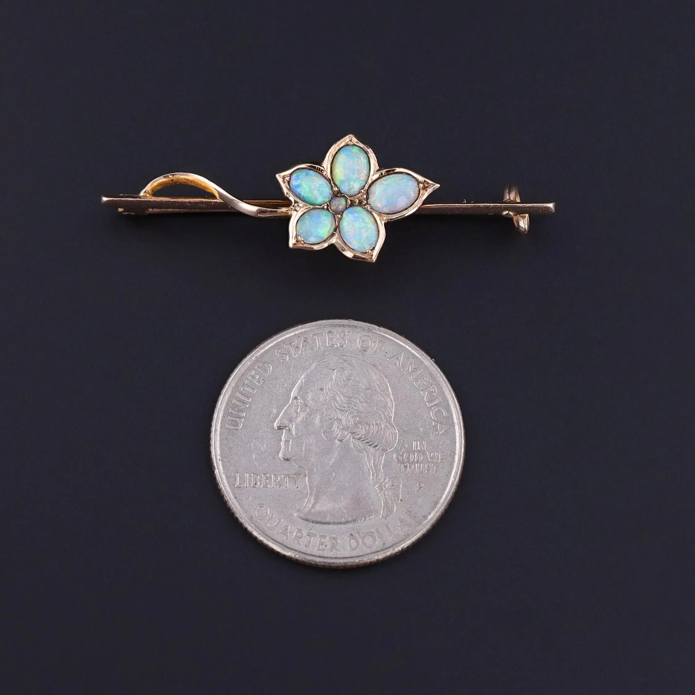 Antique Opal Flower Brooch of 18k Gold