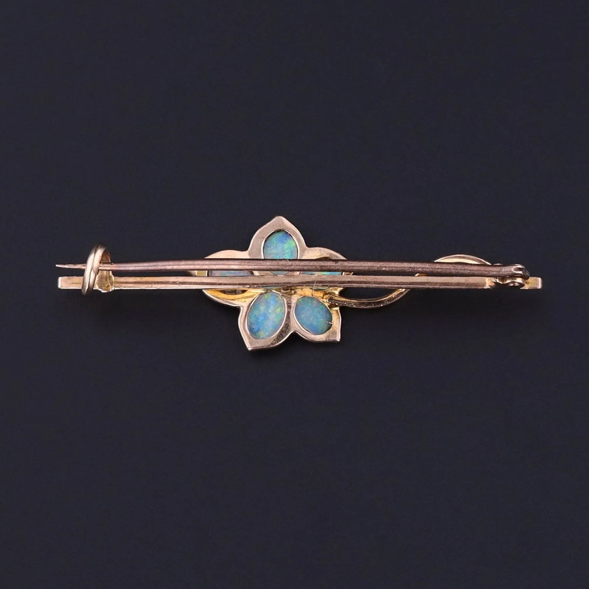 Antique Opal Flower Brooch of 18k Gold