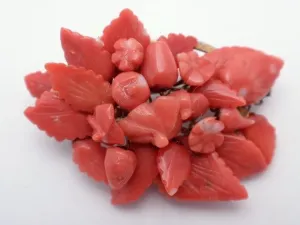 Antique Red Coral Brooch Daisies