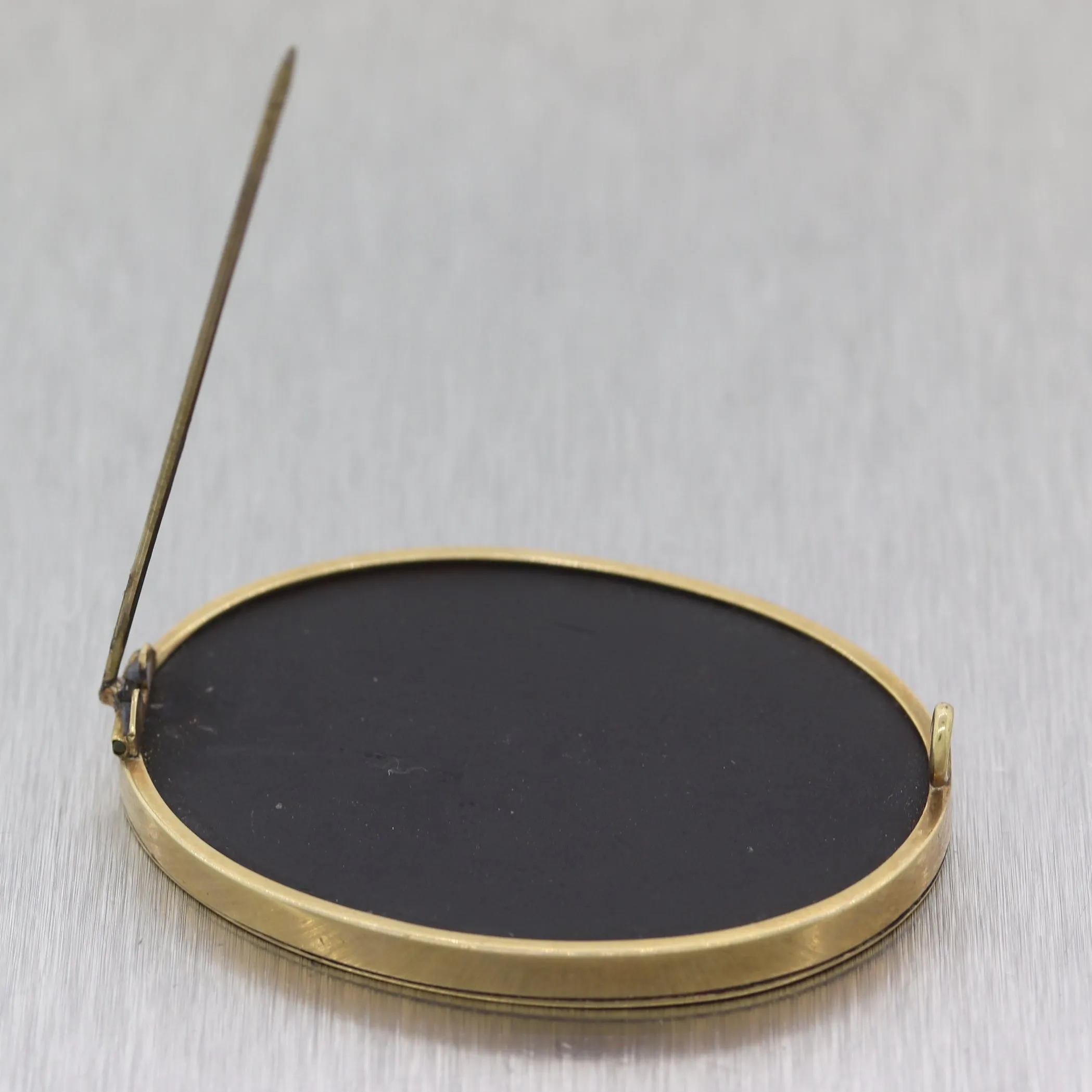 Antique Vintage Estate 14k Yellow Gold Pietra Dura Brooch Pin