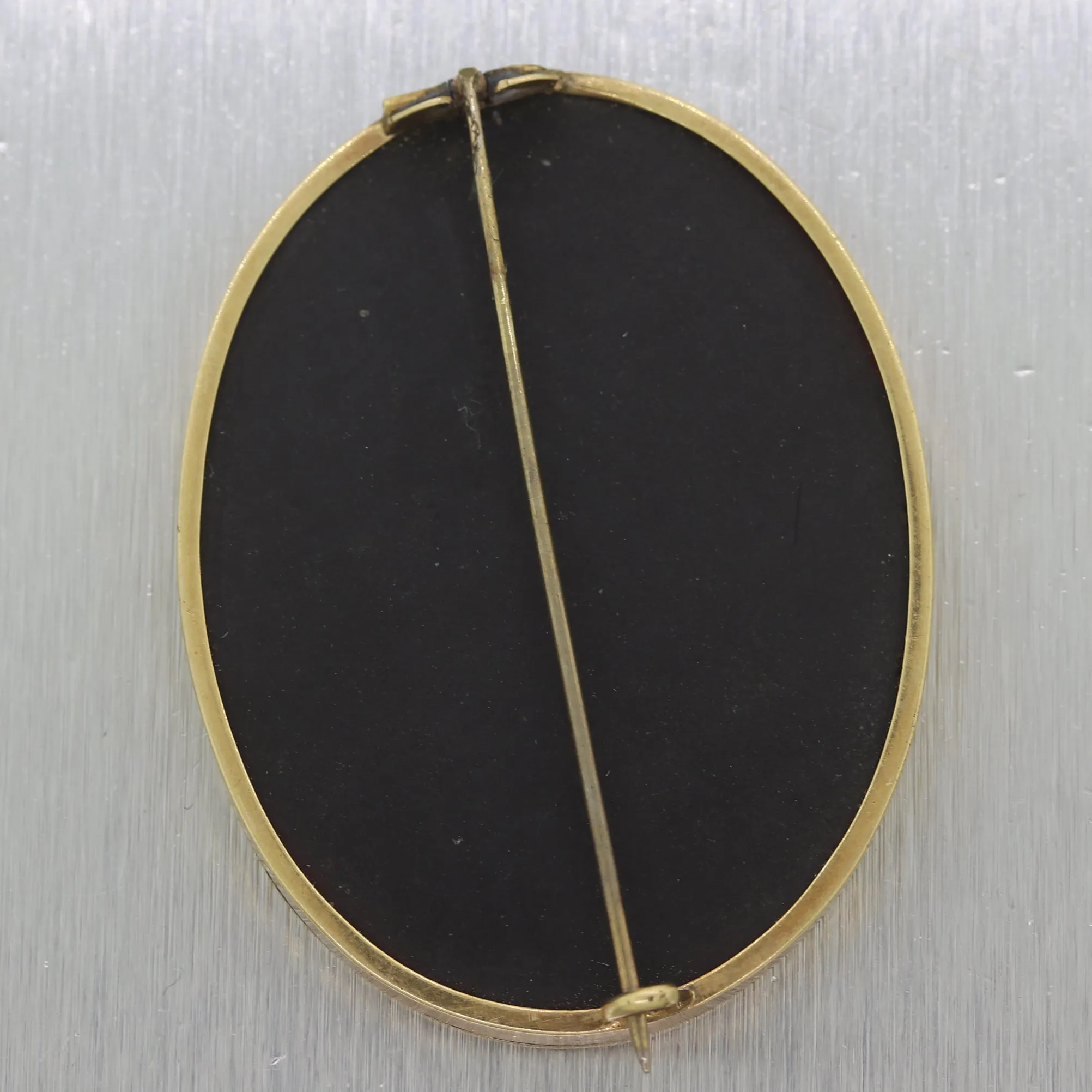 Antique Vintage Estate 14k Yellow Gold Pietra Dura Brooch Pin