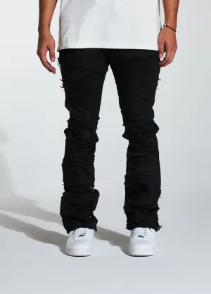 Arch Stacked Flare Denim (Black Distress)