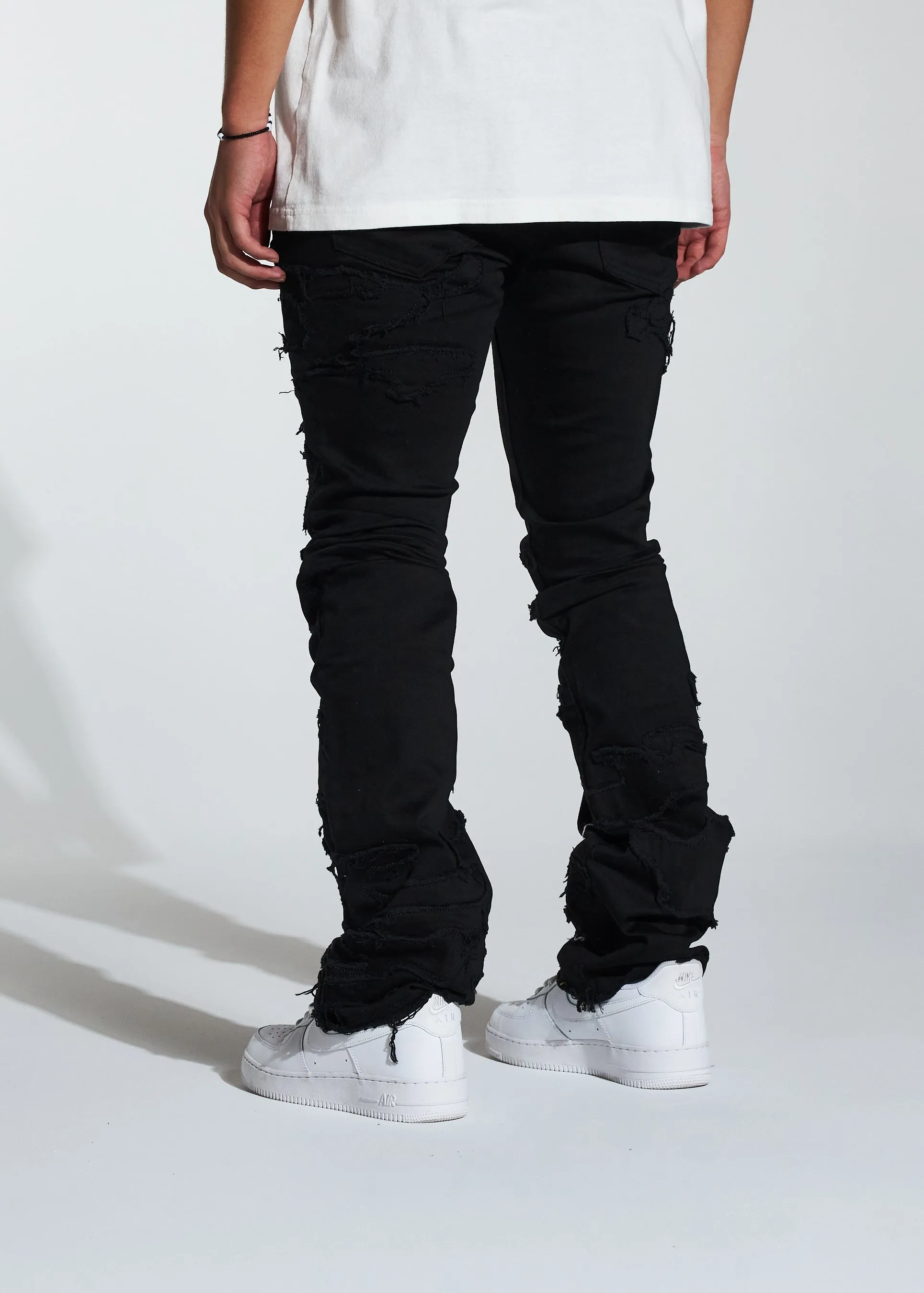 Arch Stacked Flare Denim (Black Distress)