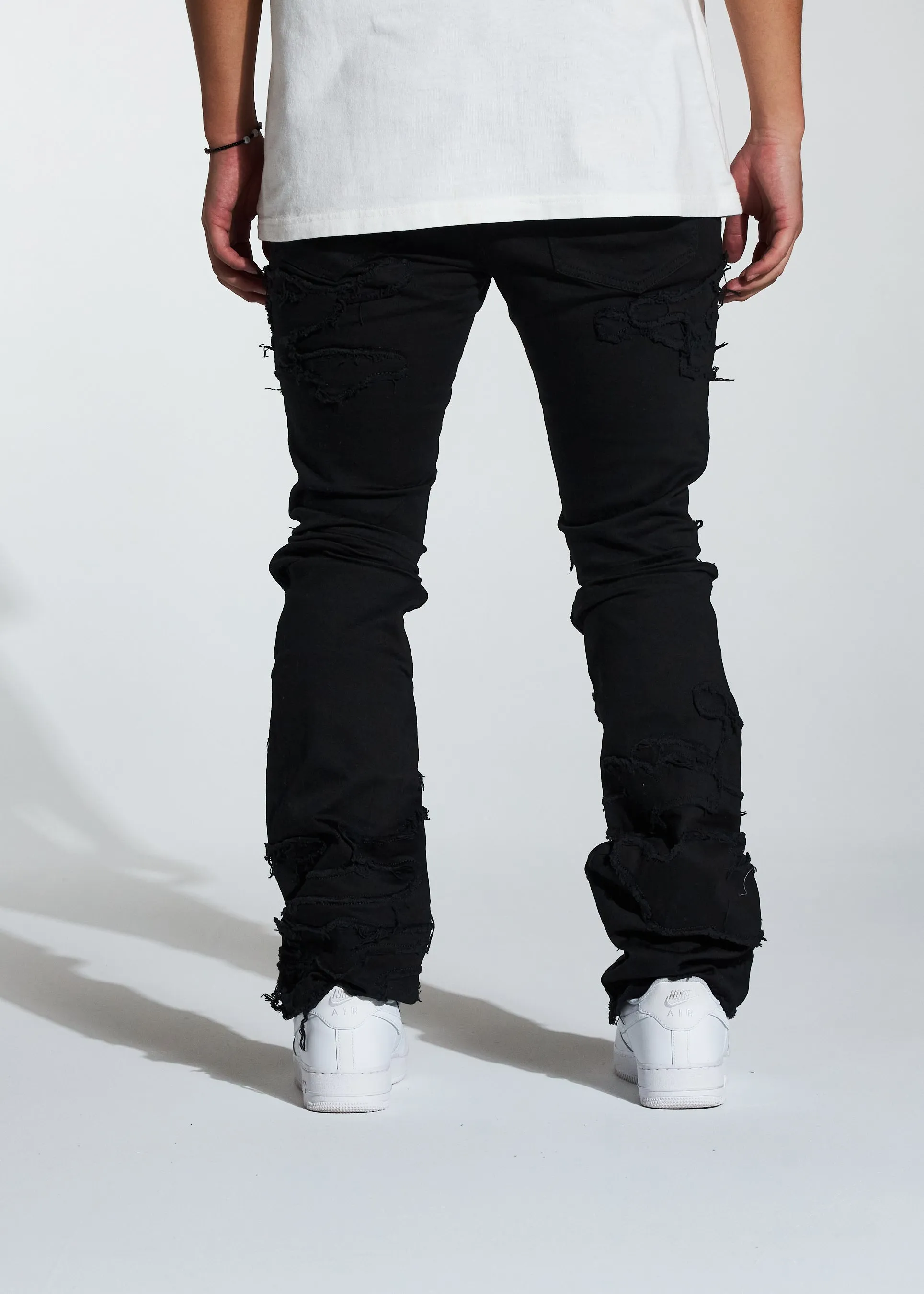 Arch Stacked Flare Denim (Black Distress)