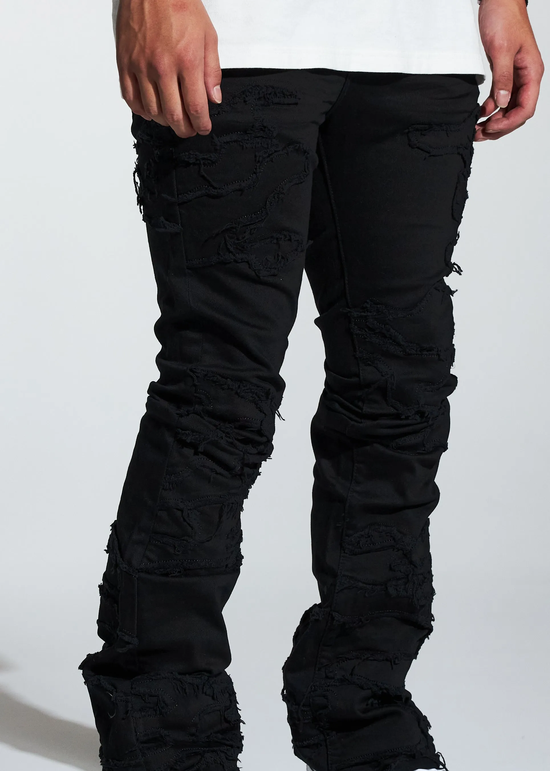 Arch Stacked Flare Denim (Black Distress)