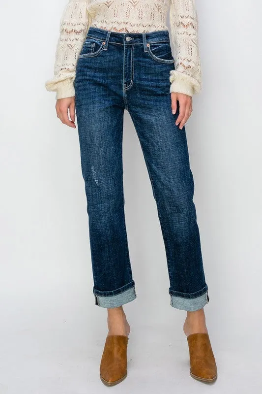 Artemis Vintage High Rise Straight Leg Jeans- Dark Wash