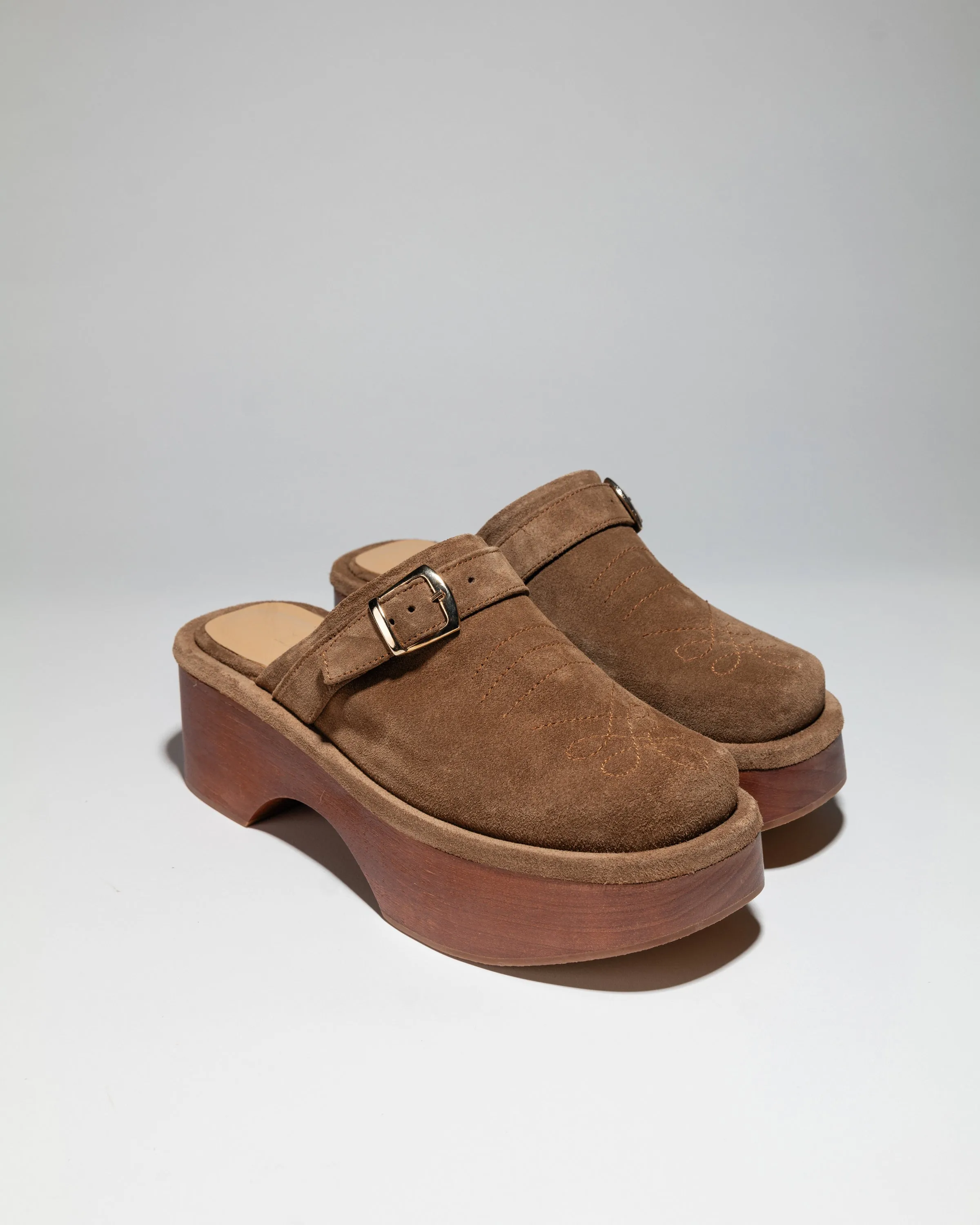 ARUJU CLOGS OPEN Brown Suede