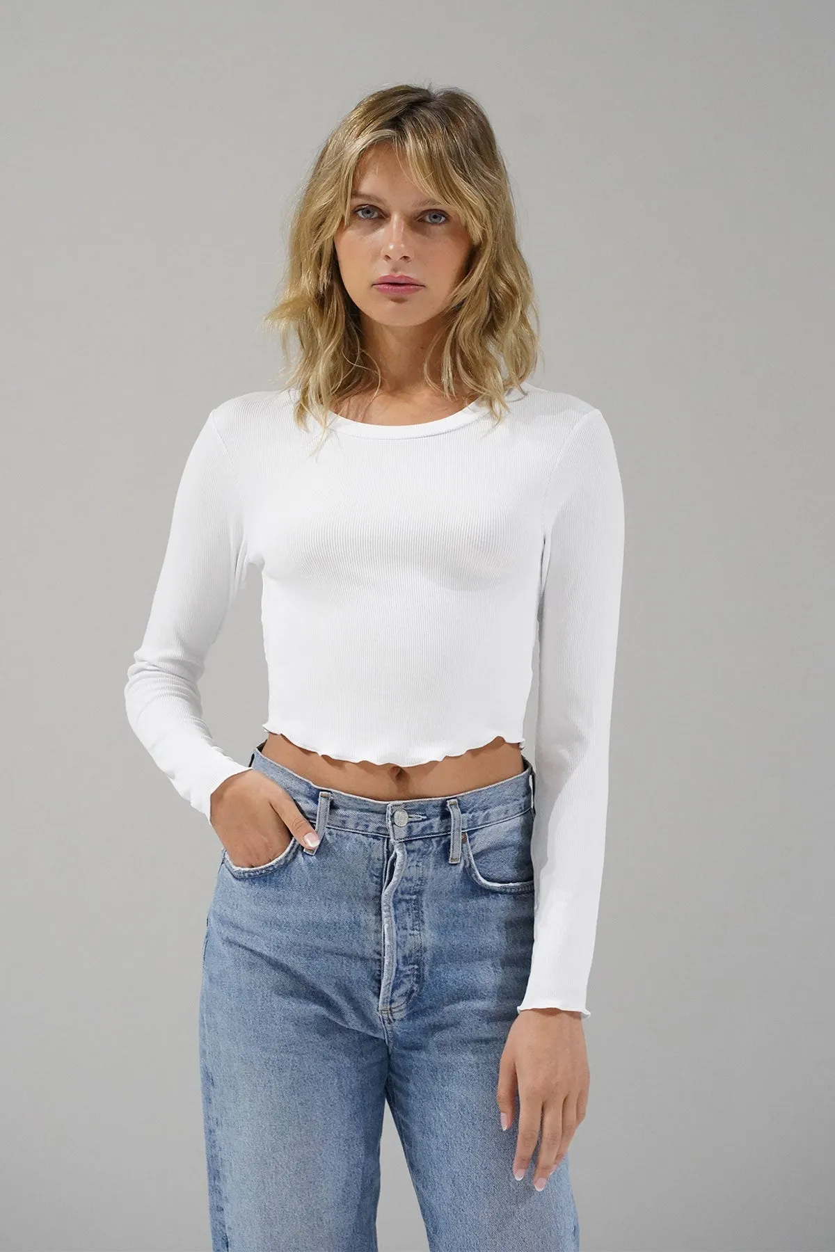 Arya Ribbed Long Sleeve - White