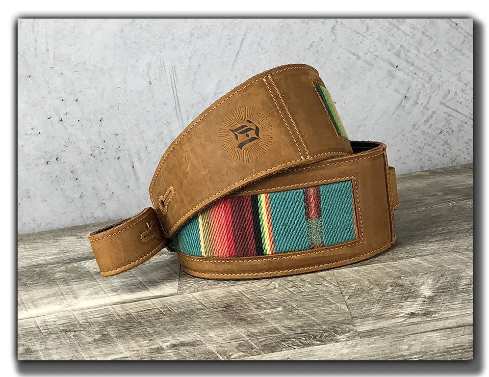B-STOCK - El Camino - Tobacco/Turquoise 3" Leather Guitar Strap