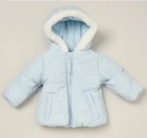 Baby Boys Blue Puffer Coat With Fur Detailing on the Hood