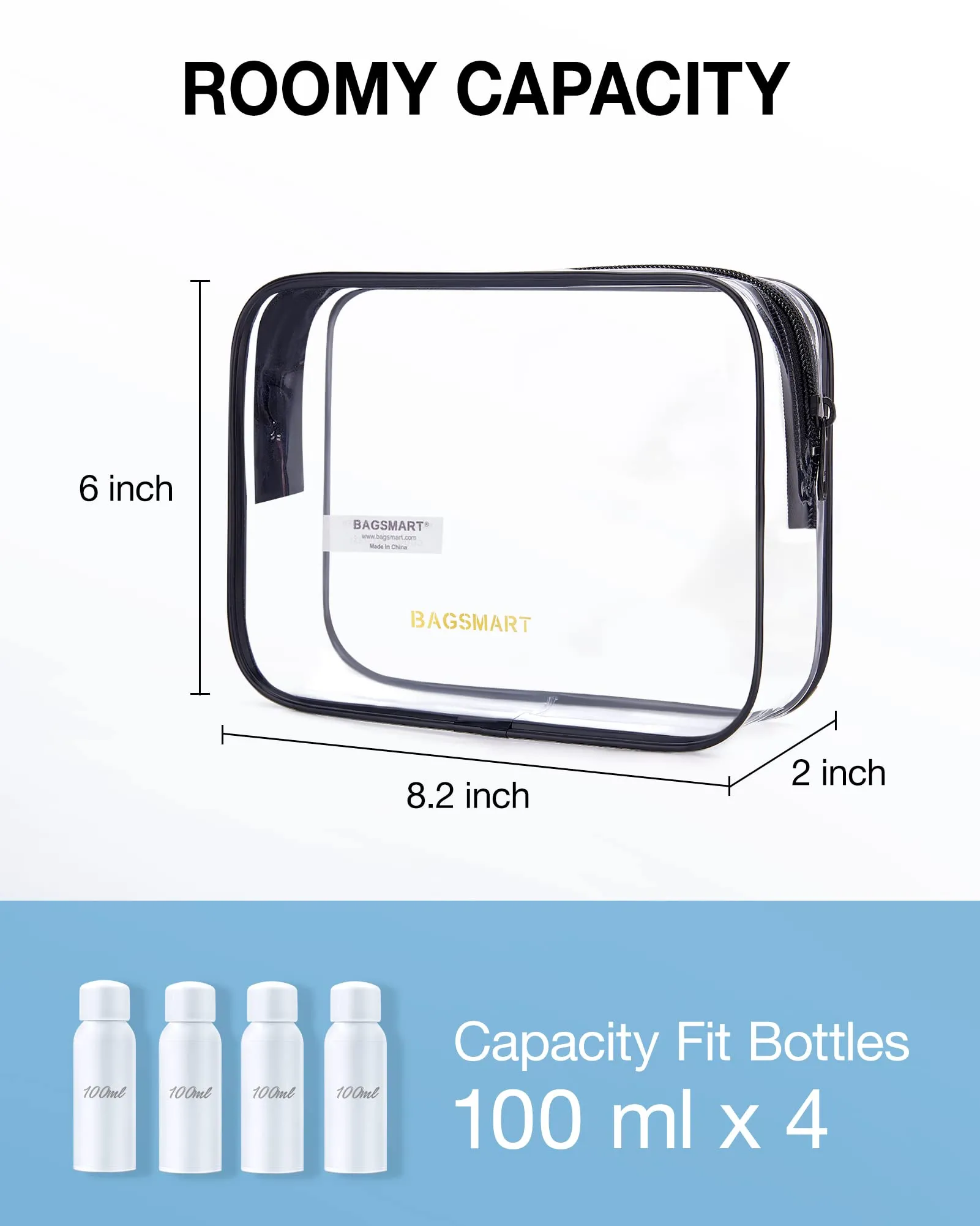 BAGSMART 2 Pack TSA Approved Waterproof Travel Clear Toiletry Bag