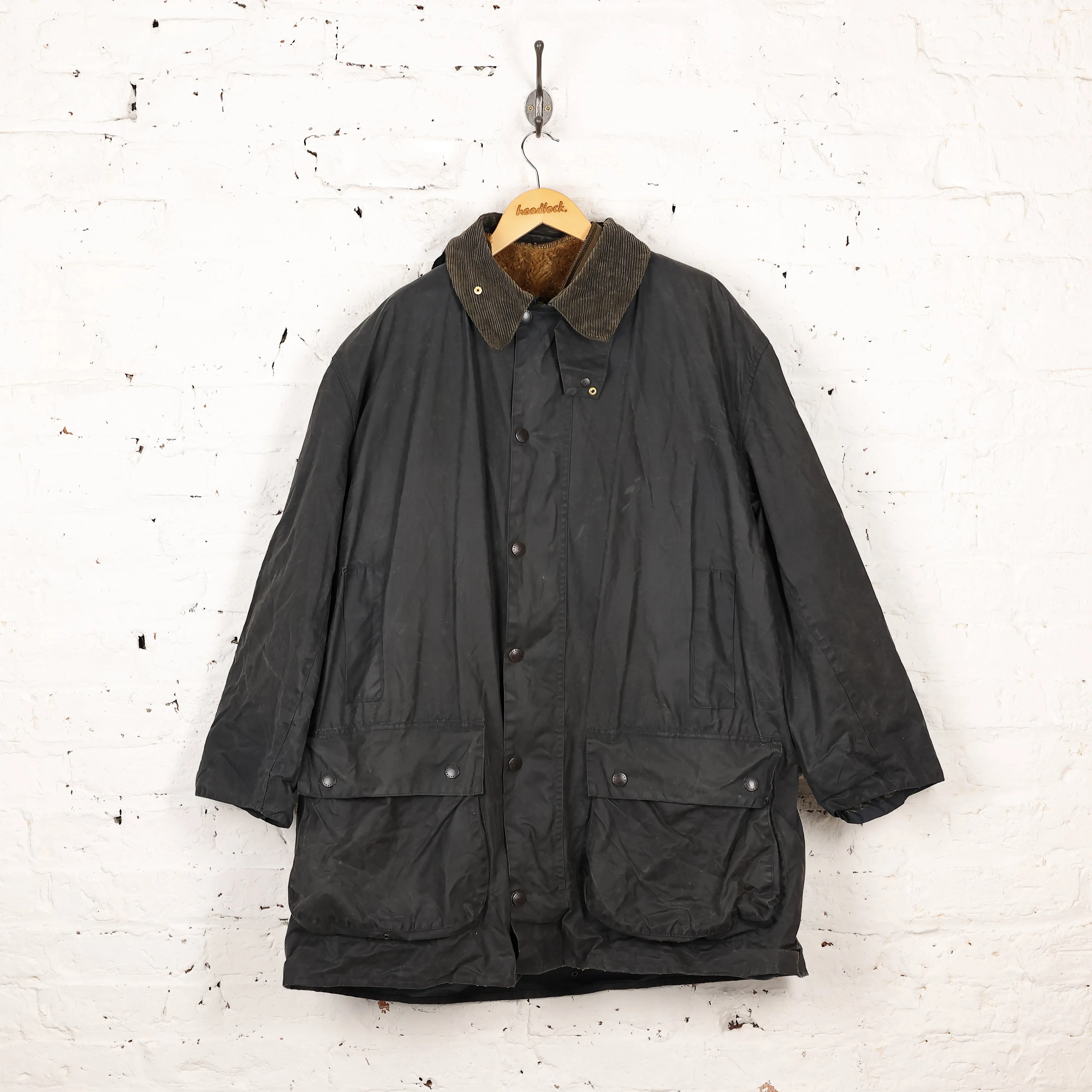 Barbour Border Wax Jacket with Fleece Lining - Blue - XL