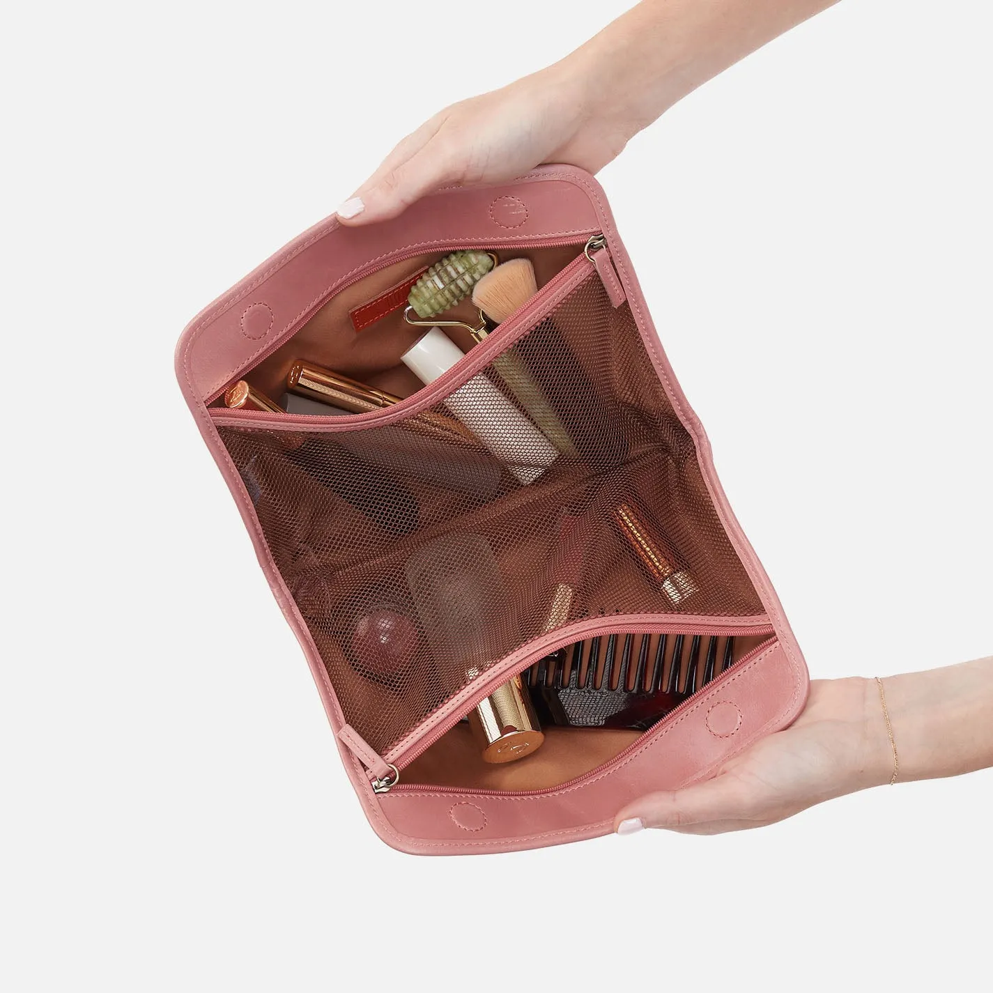 Beauty Large Cosmetic Pouch In Polished Leather - Rose