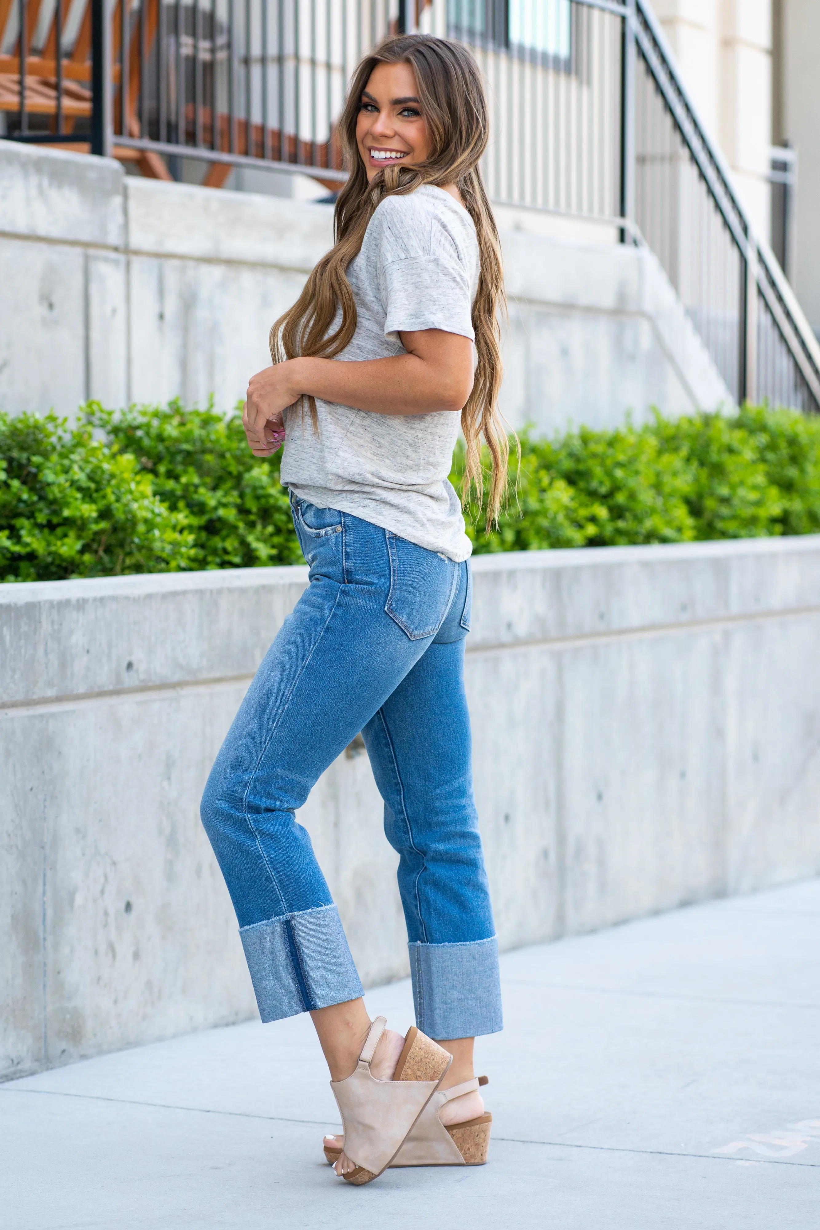 Bella High Rise Cuffed Straight