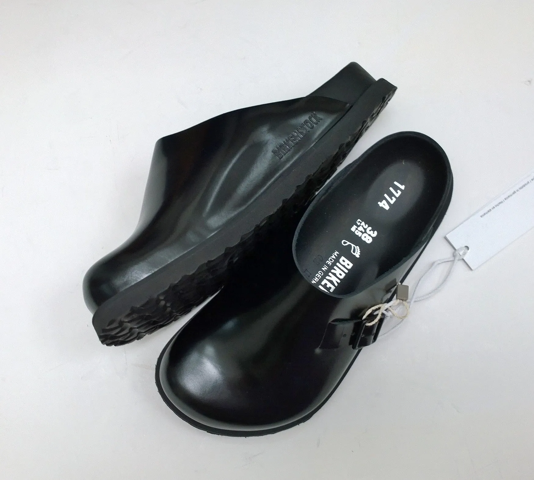 Birkenstock 1774 Dougal Black Leather Clogs Closed Toe Slides New in Box