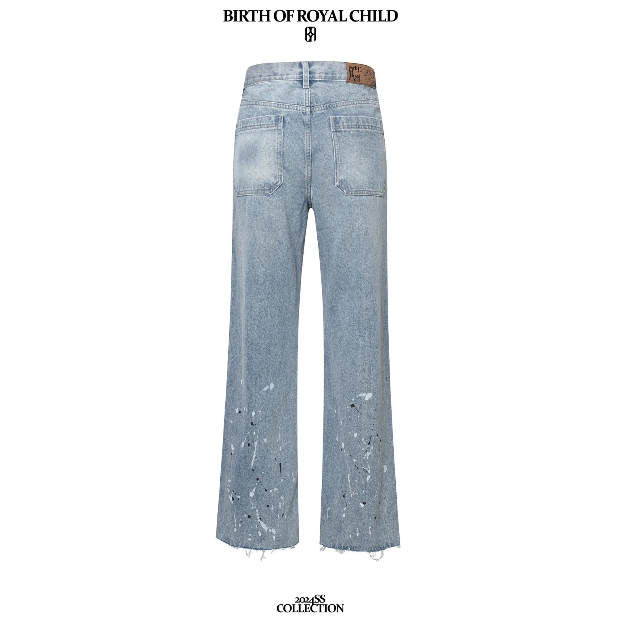 Birth Of Royal Child Chain Ink Print Detailed Patch Jeans