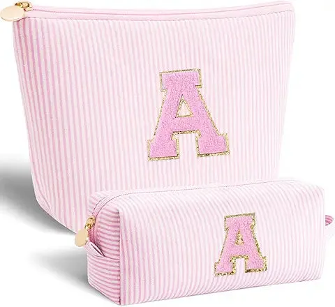 Birthday Gifts | Personalized Initial Makeup Bag Pink Cosmetic Bag Travel Toiletry Bag Girlfriend Teacher Gifts 11 12 13 14 15 16 Years Old Girl Gifts Teen Girl Gifts Trendy Stuff A