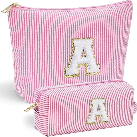 Birthday Gifts | Personalized Initial Makeup Bag Pink Cosmetic Bag Travel Toiletry Bag Girlfriend Teacher Gifts 11 12 13 14 15 16 Years Old Girl Gifts Teen Girl Gifts Trendy Stuff A