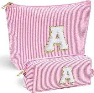 Birthday Gifts | Personalized Initial Makeup Bag Pink Cosmetic Bag Travel Toiletry Bag Girlfriend Teacher Gifts 11 12 13 14 15 16 Years Old Girl Gifts Teen Girl Gifts Trendy Stuff A