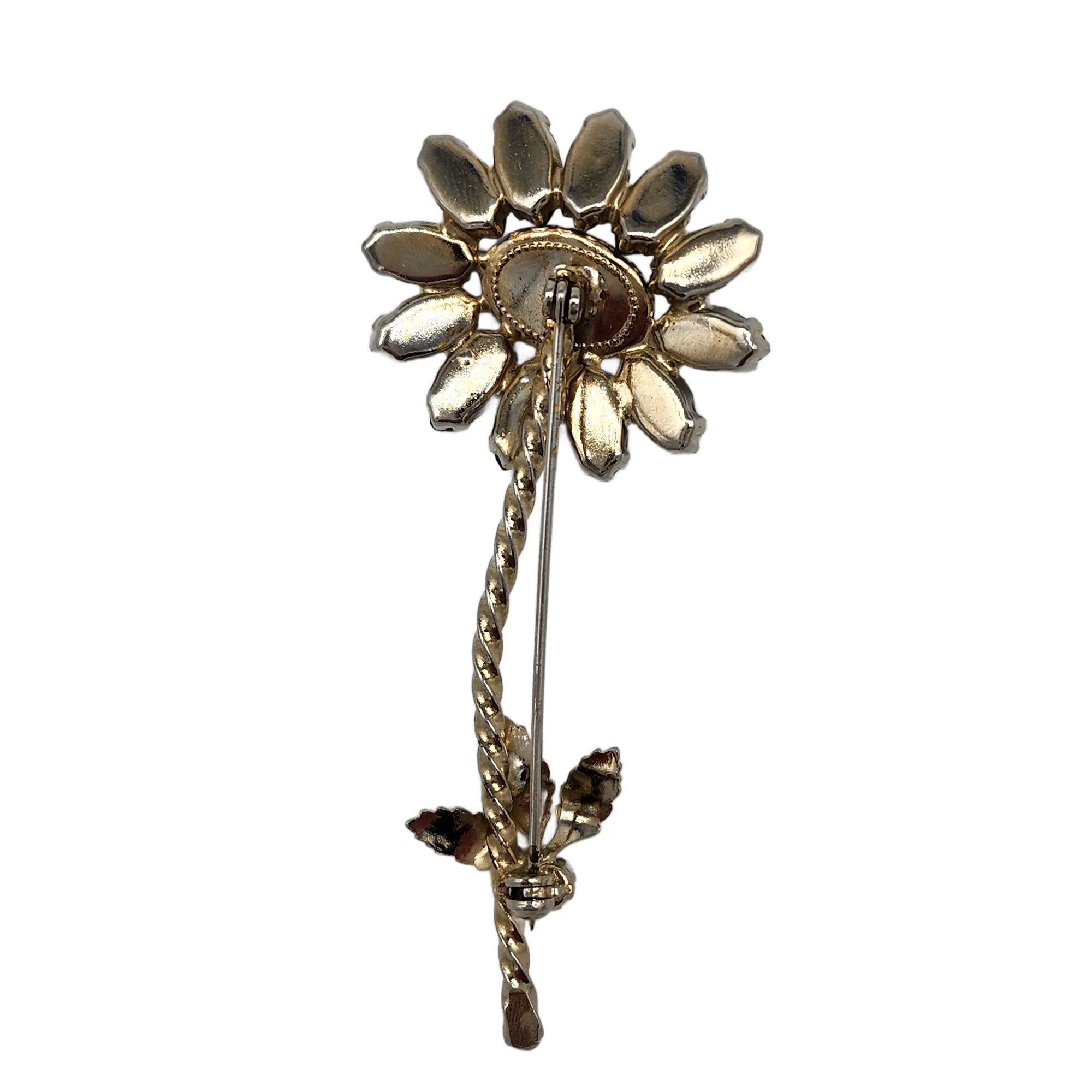 Black and White Rhinestone Flower Brooch