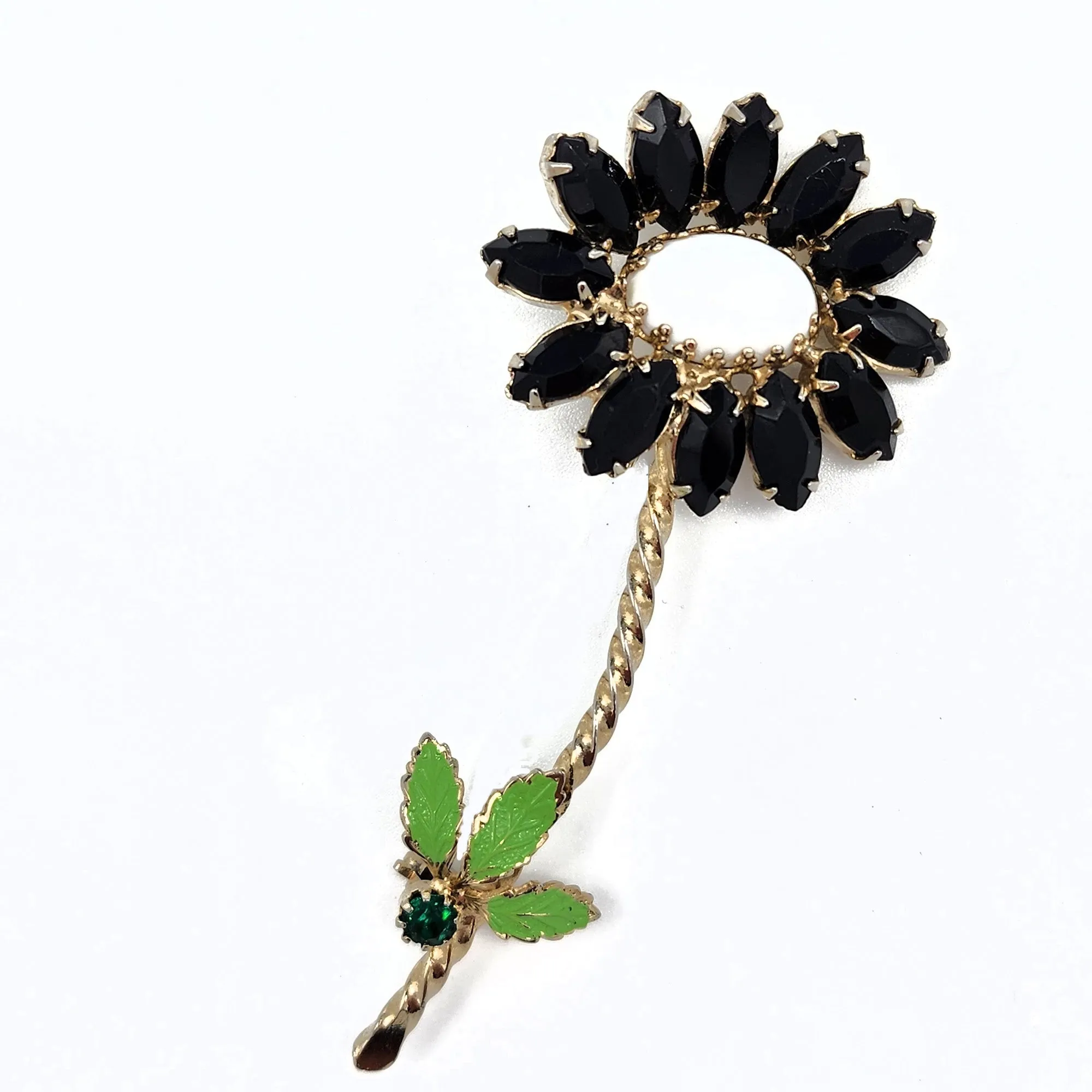 Black and White Rhinestone Flower Brooch