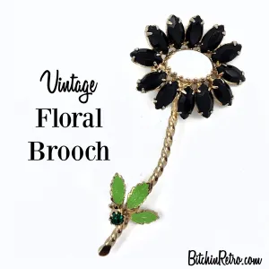Black and White Rhinestone Flower Brooch