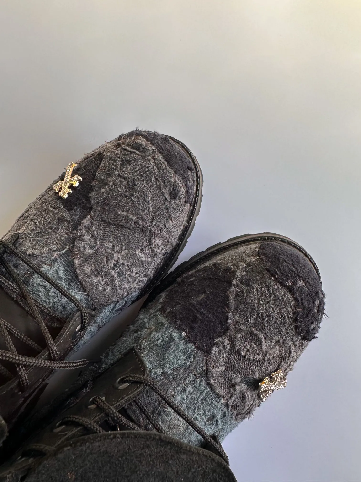 Black Distressed  Nappy Denim