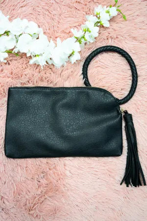 Black Faux Leather Bangle Clutch
