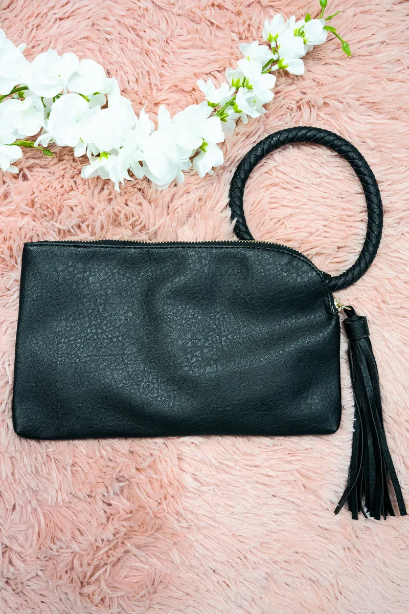 Black Faux Leather Bangle Clutch