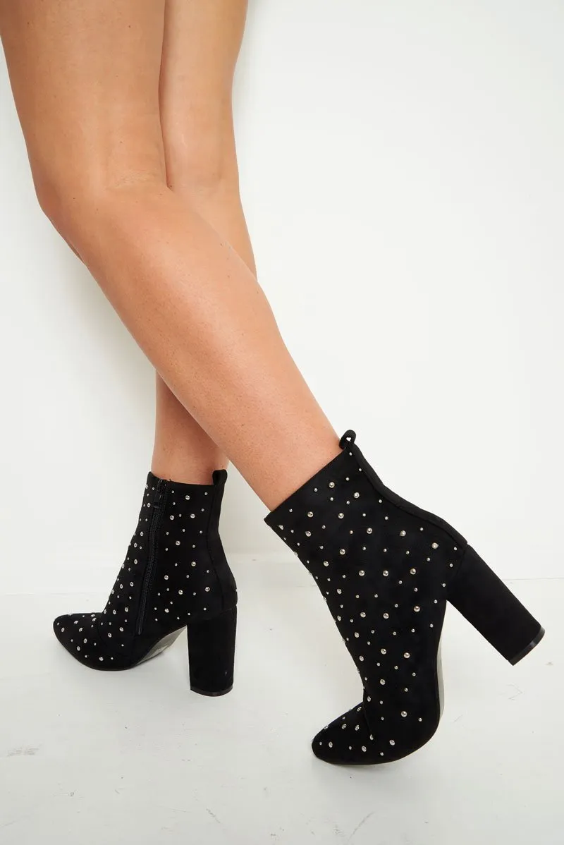 Black Faux Suede Studded Ankle Boots - Laelynn