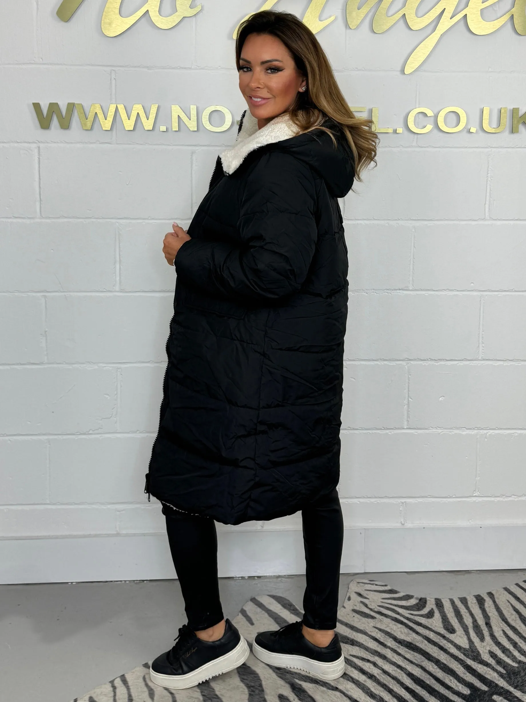 Black Reversible Teddy Puffer Coat