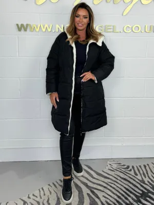 Black Reversible Teddy Puffer Coat