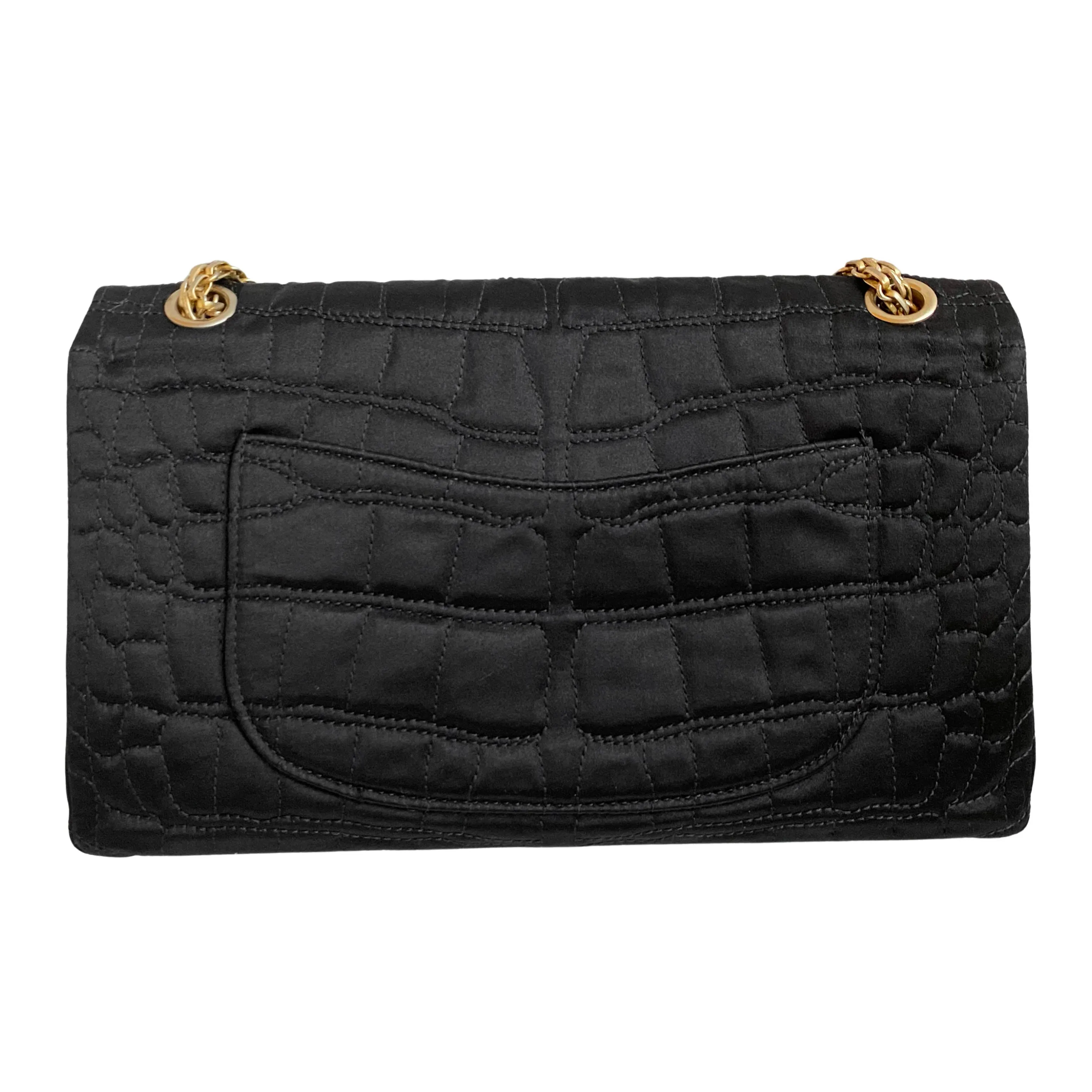 Black Satin Croc Embossed 2.55 Reissue Flap Bag Size 226
