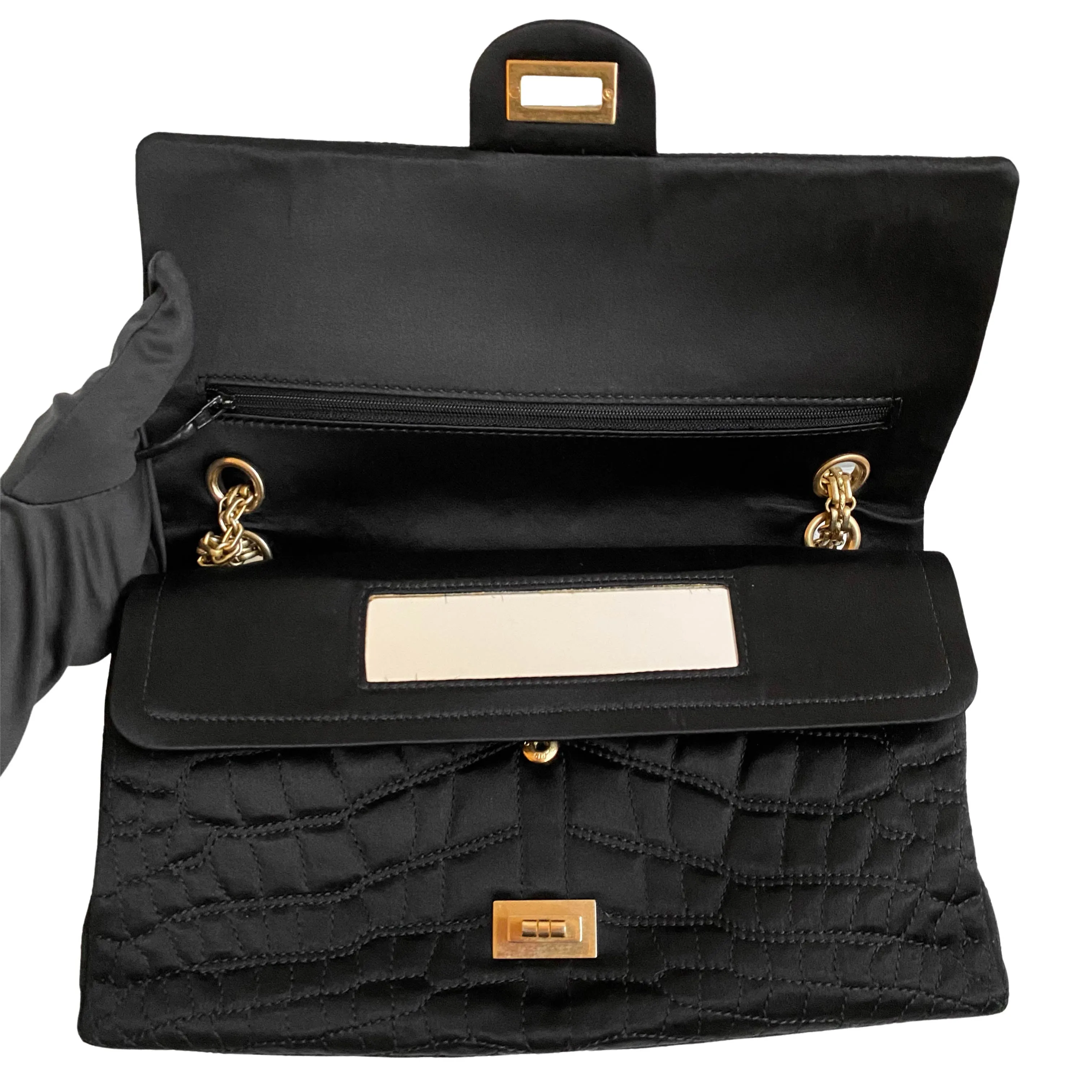Black Satin Croc Embossed 2.55 Reissue Flap Bag Size 226