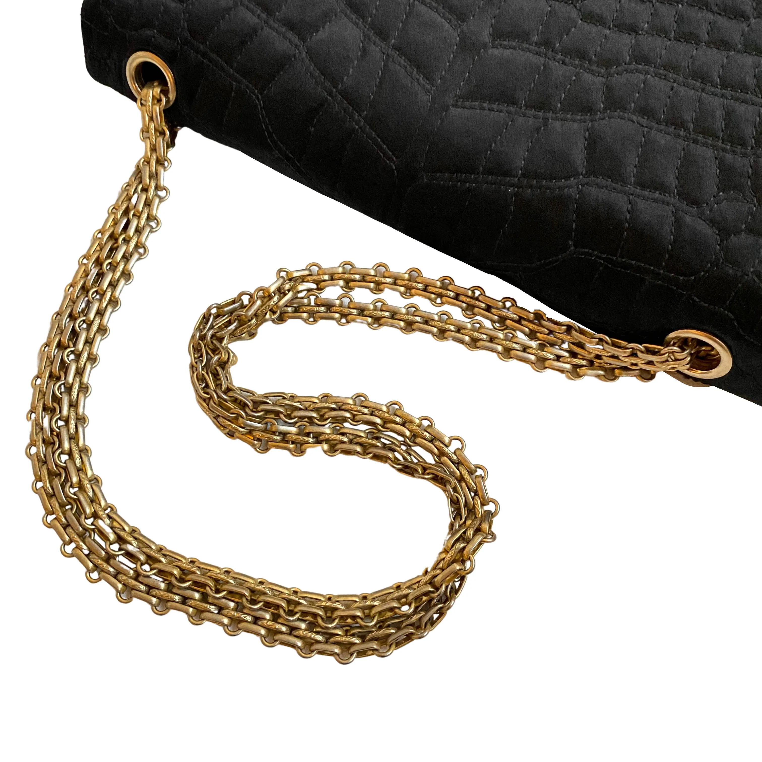 Black Satin Croc Embossed 2.55 Reissue Flap Bag Size 226