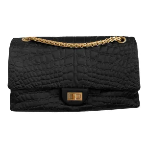 Black Satin Croc Embossed 2.55 Reissue Flap Bag Size 226