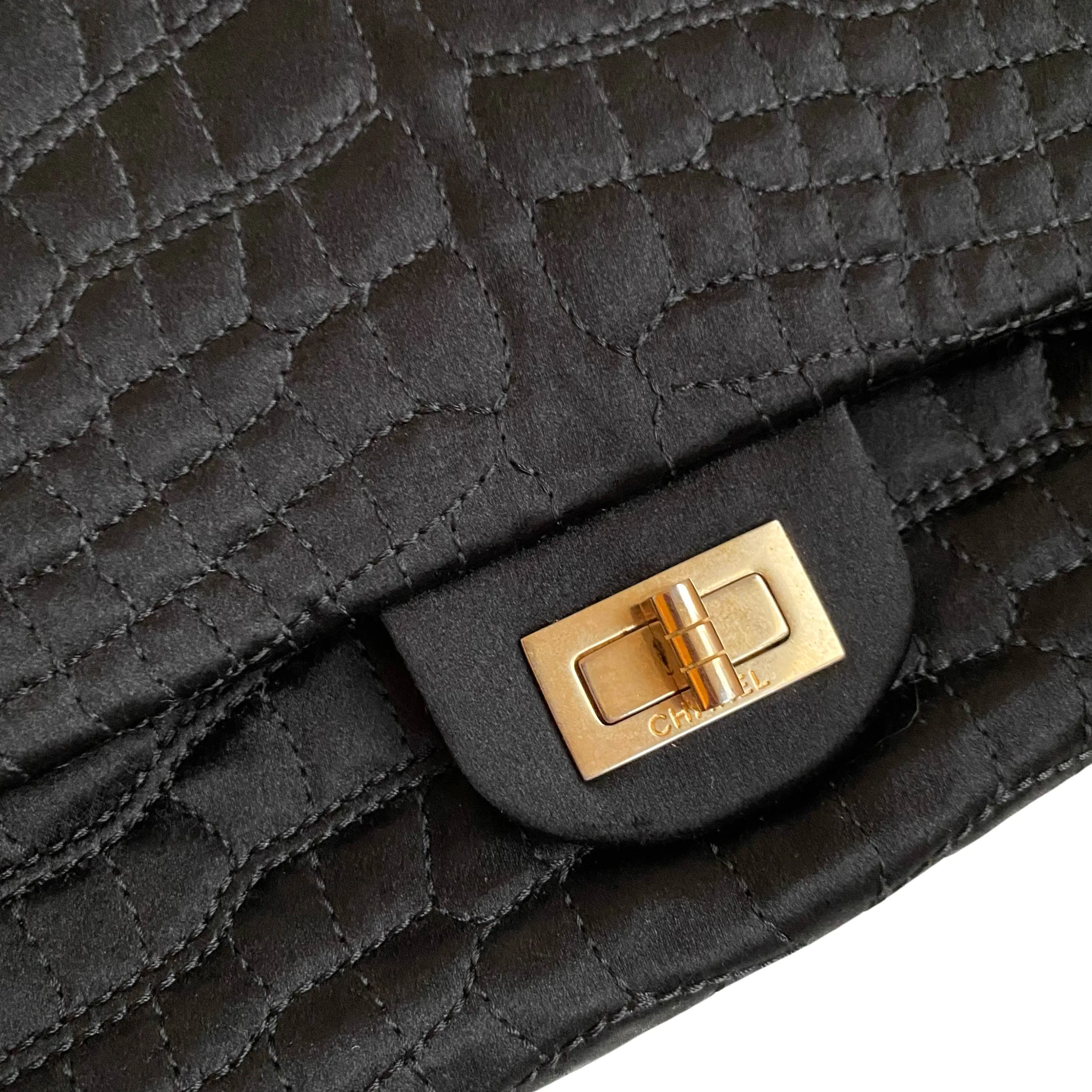 Black Satin Croc Embossed 2.55 Reissue Flap Bag Size 226