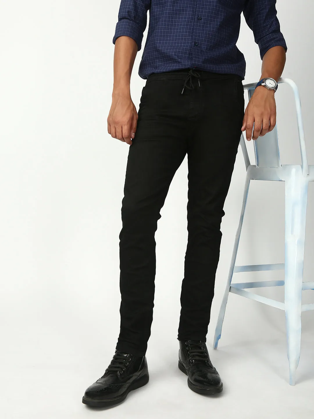 Black Skinny Elastic Belt Jeans