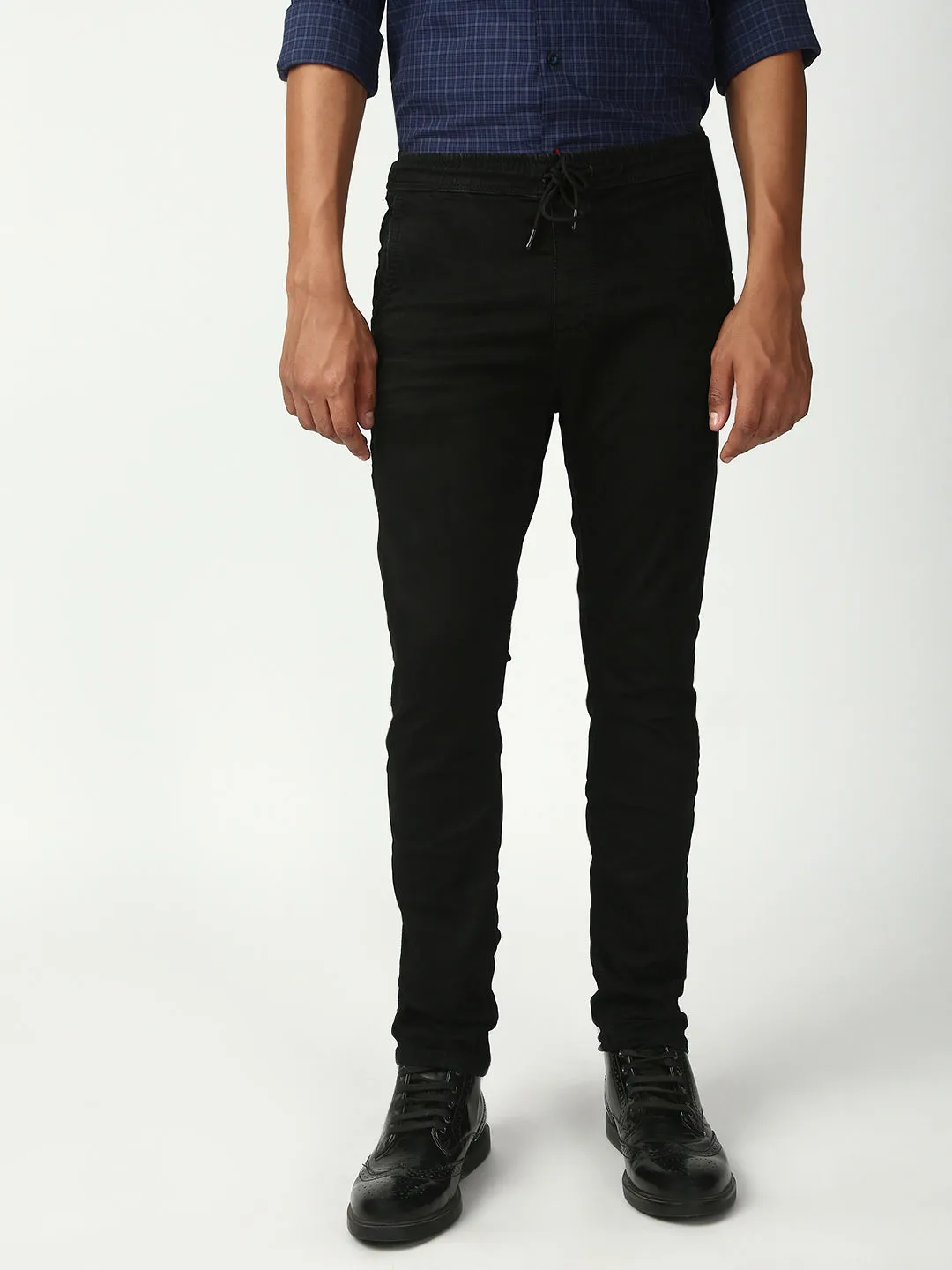 Black Skinny Elastic Belt Jeans
