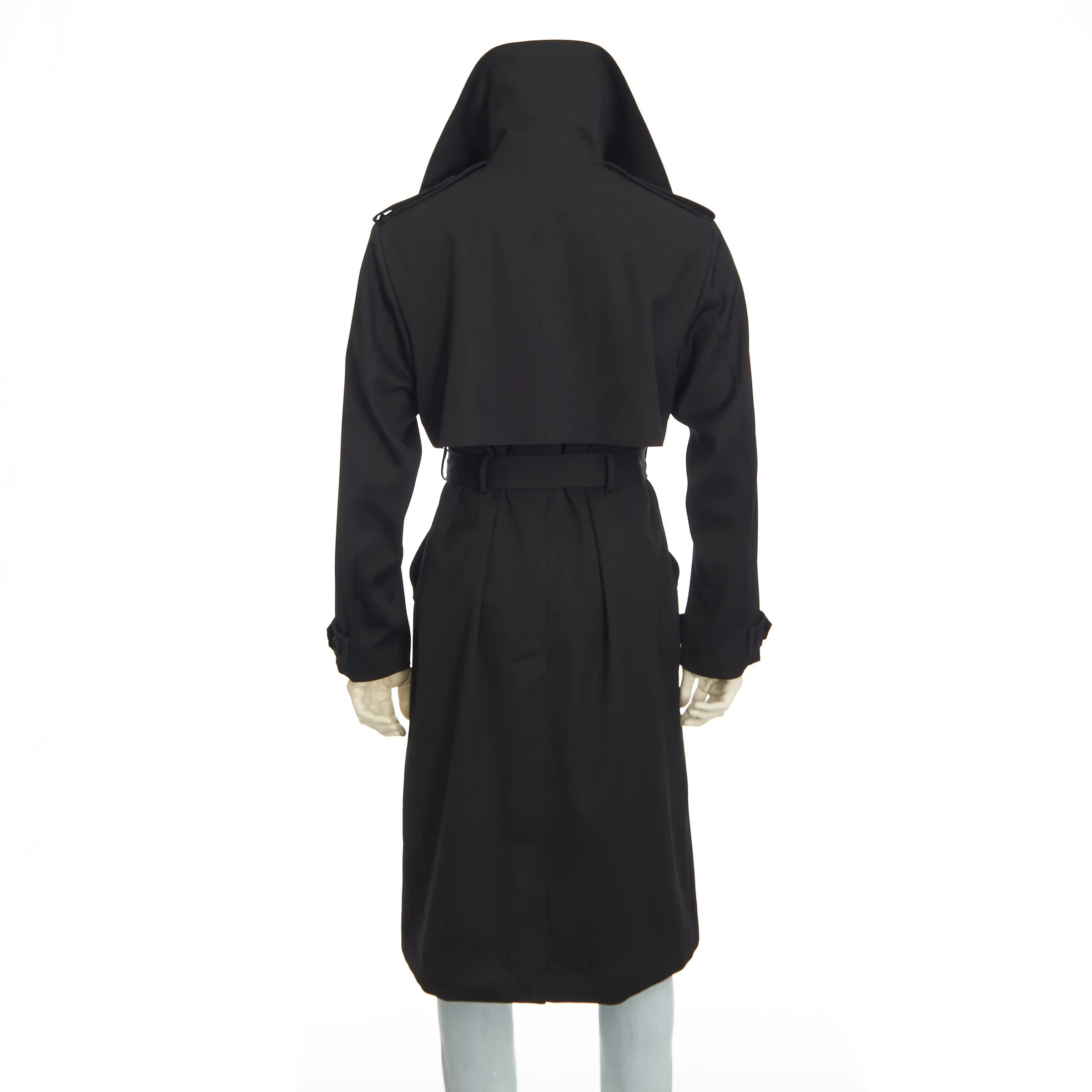 Black Wool Trench Coat With Bandana Collar