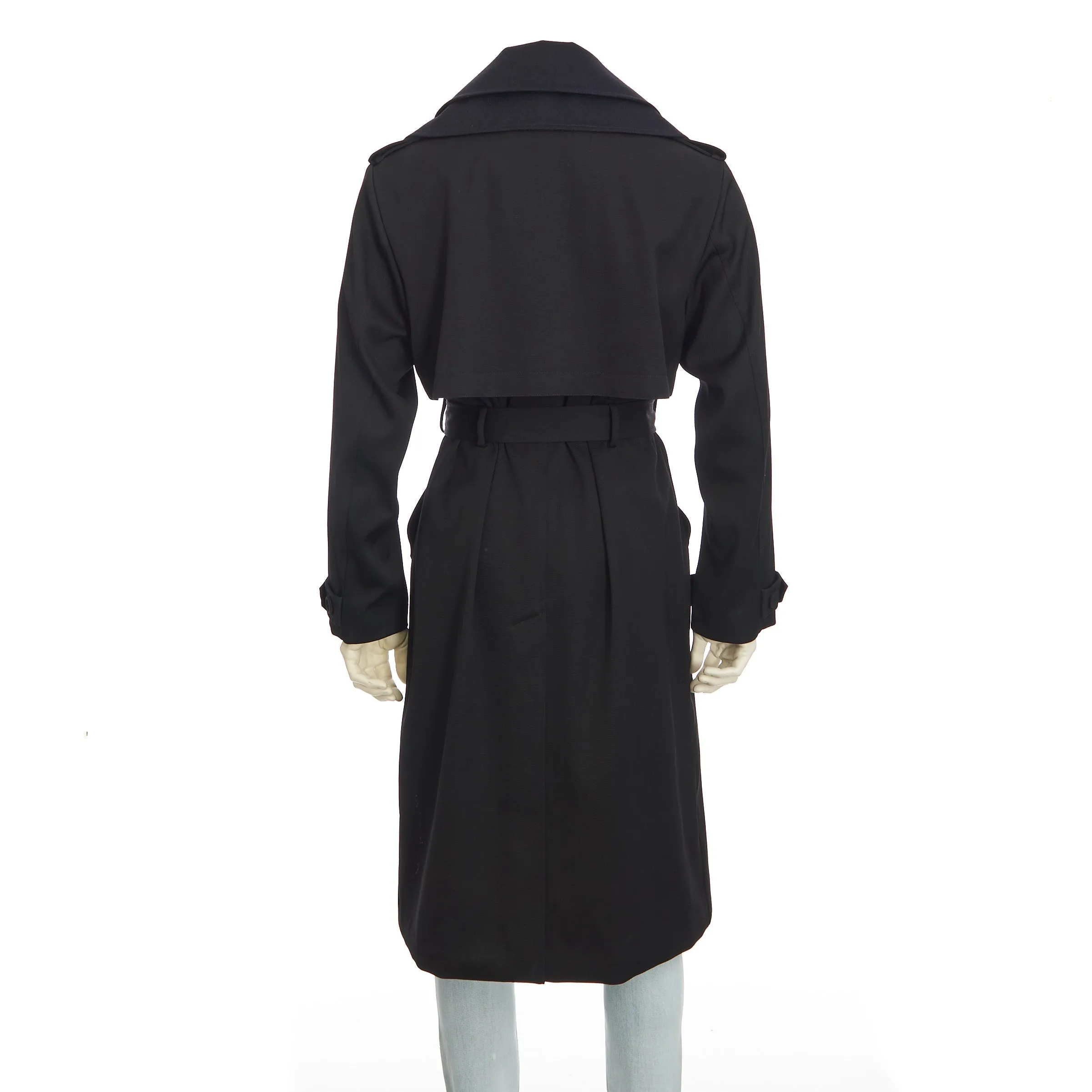 Black Wool Trench Coat With Bandana Collar