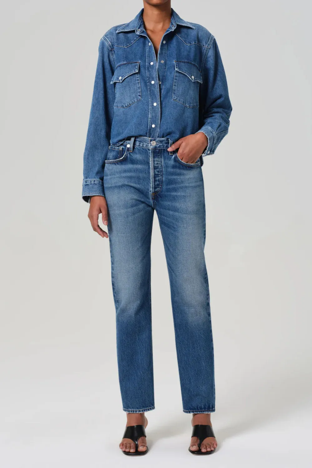 Blaine High Rise Straight Jean in Chaya