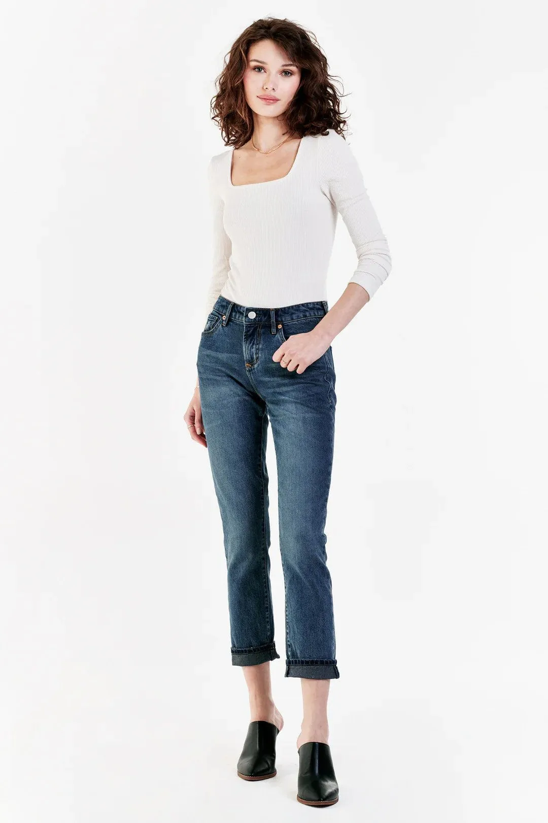 Blaire High Rise Cuffed Slim Straight Jeans Embrace