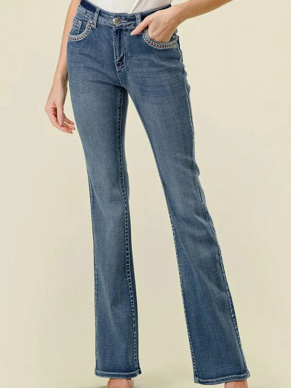 Bling Jeans - Fleur De Lis Crystal Embroidered Bootcut Jeans