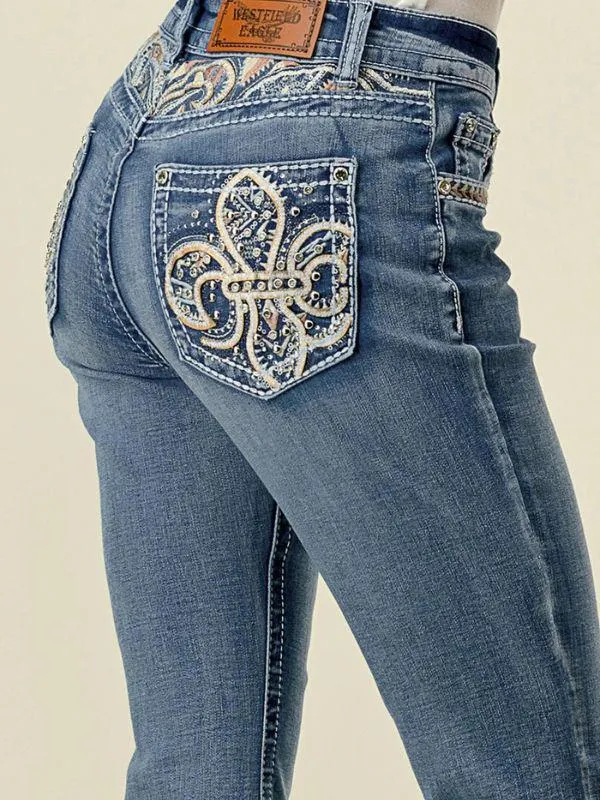 Bling Jeans - Fleur De Lis Crystal Embroidered Bootcut Jeans