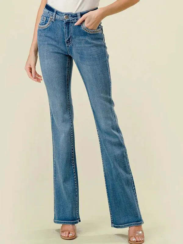 Bling Jeans - Fleur De Lis Crystal Embroidered Bootcut Jeans