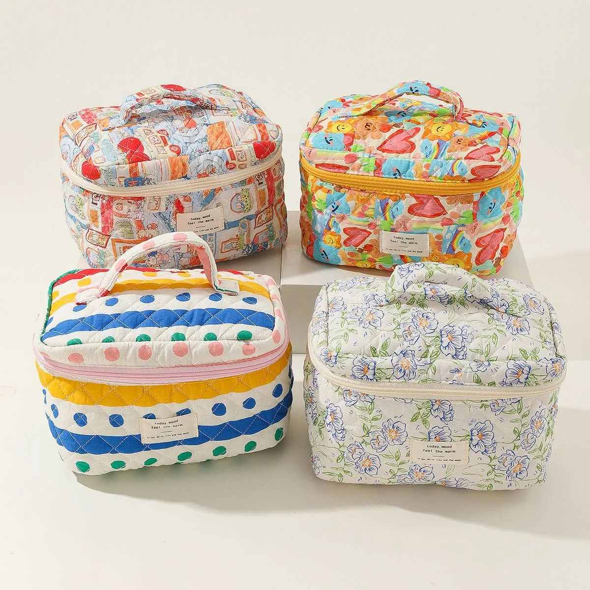 BLOCK PRINT QUILTED COSMETIC CONTAINERS BAG BULK_CWAB1032: TYPE2 / (OS) 1